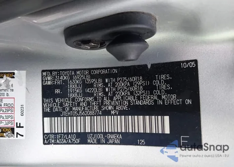 2006 Toyota Land Cruiser V8 из США, поврежденный, VIN JTEHT05J562088774